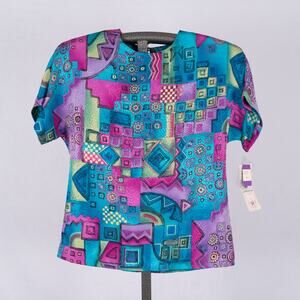 Vintage Jo Hardin Vibrant Multicolor Disco Art to Wear Top Made in USA Size 6
